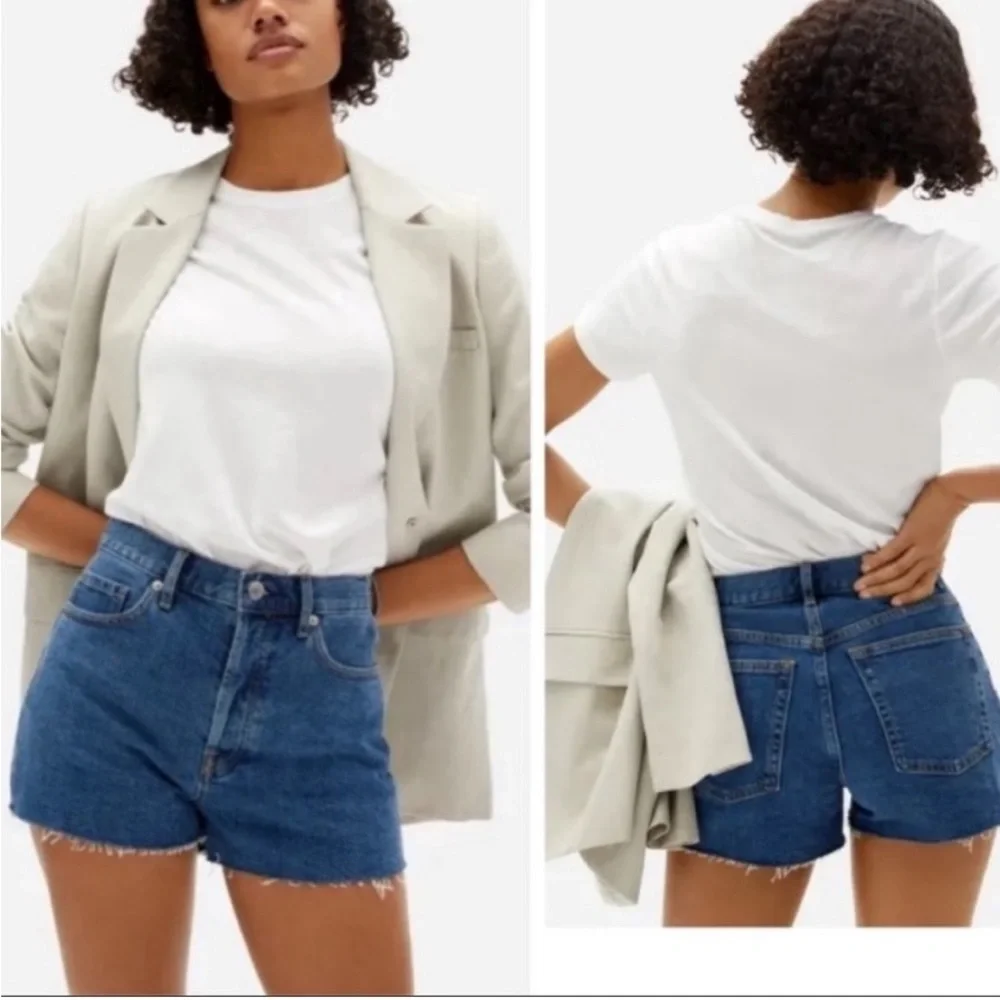 Everlane Cheeky Denim Dark Wash Shorts with Frayed Hem Button Fly 25